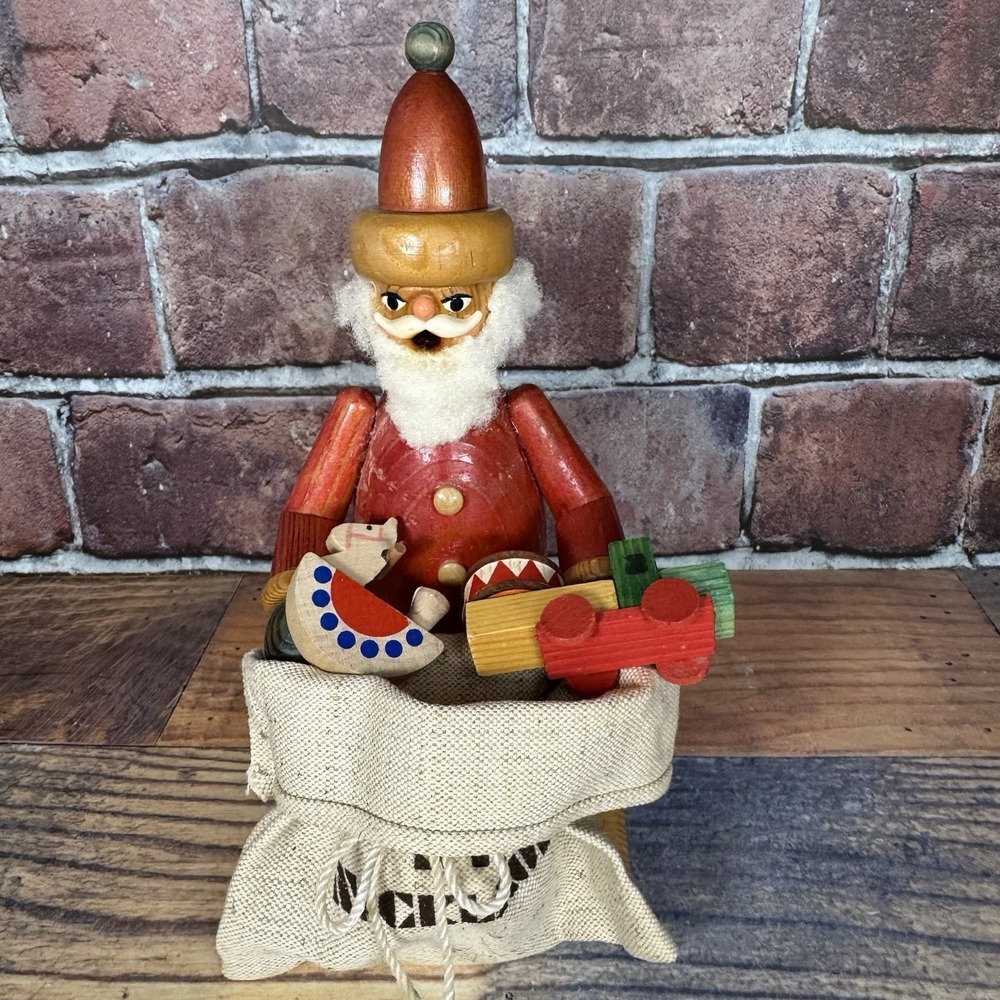 Vtg Erzgebirge Christmas Incense Smoker Santa Claus 3 Toys Bag Germany READ